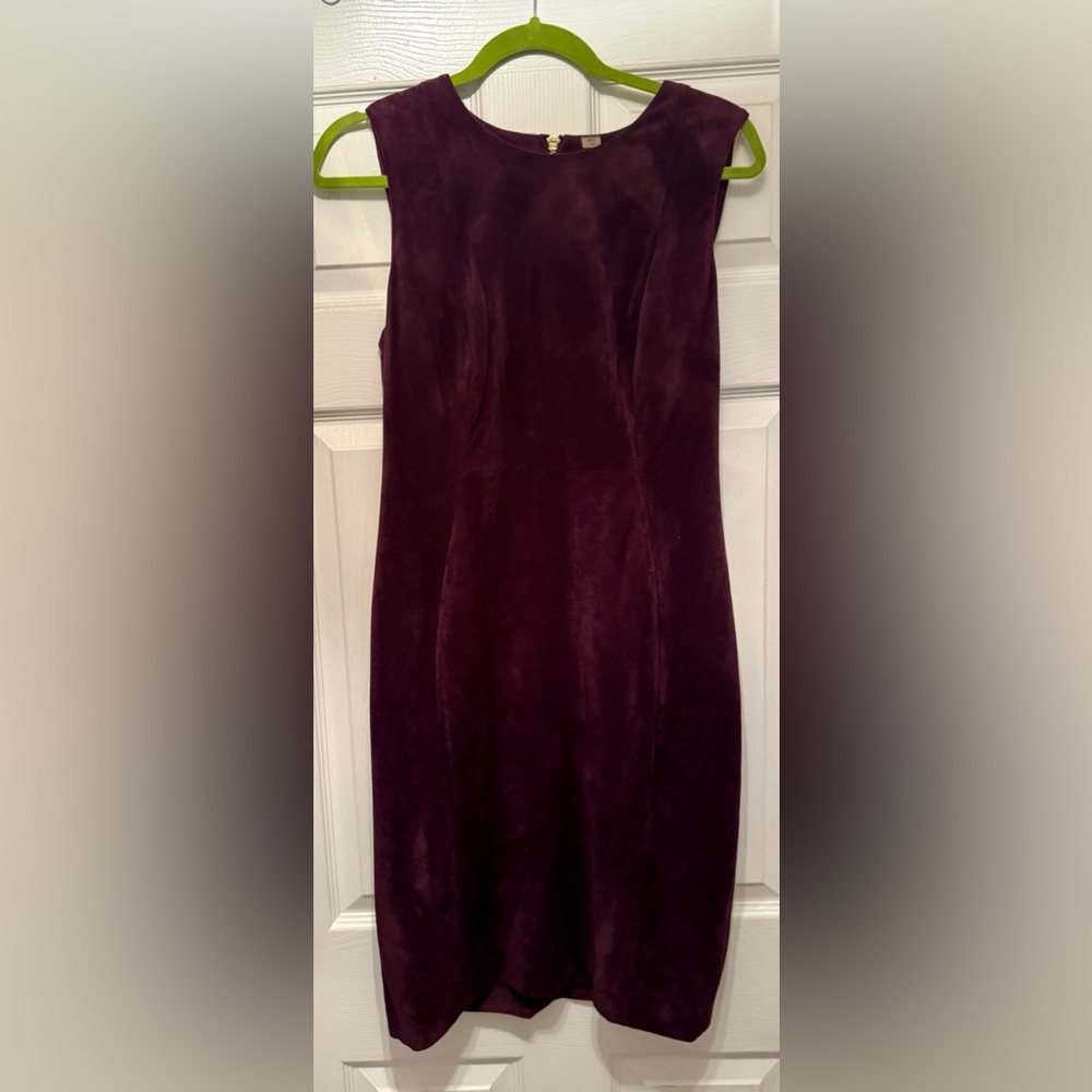 Calvin Klein Sleeveless Faux Suede Princess Seam Burgundy Sheath Dress Size 10